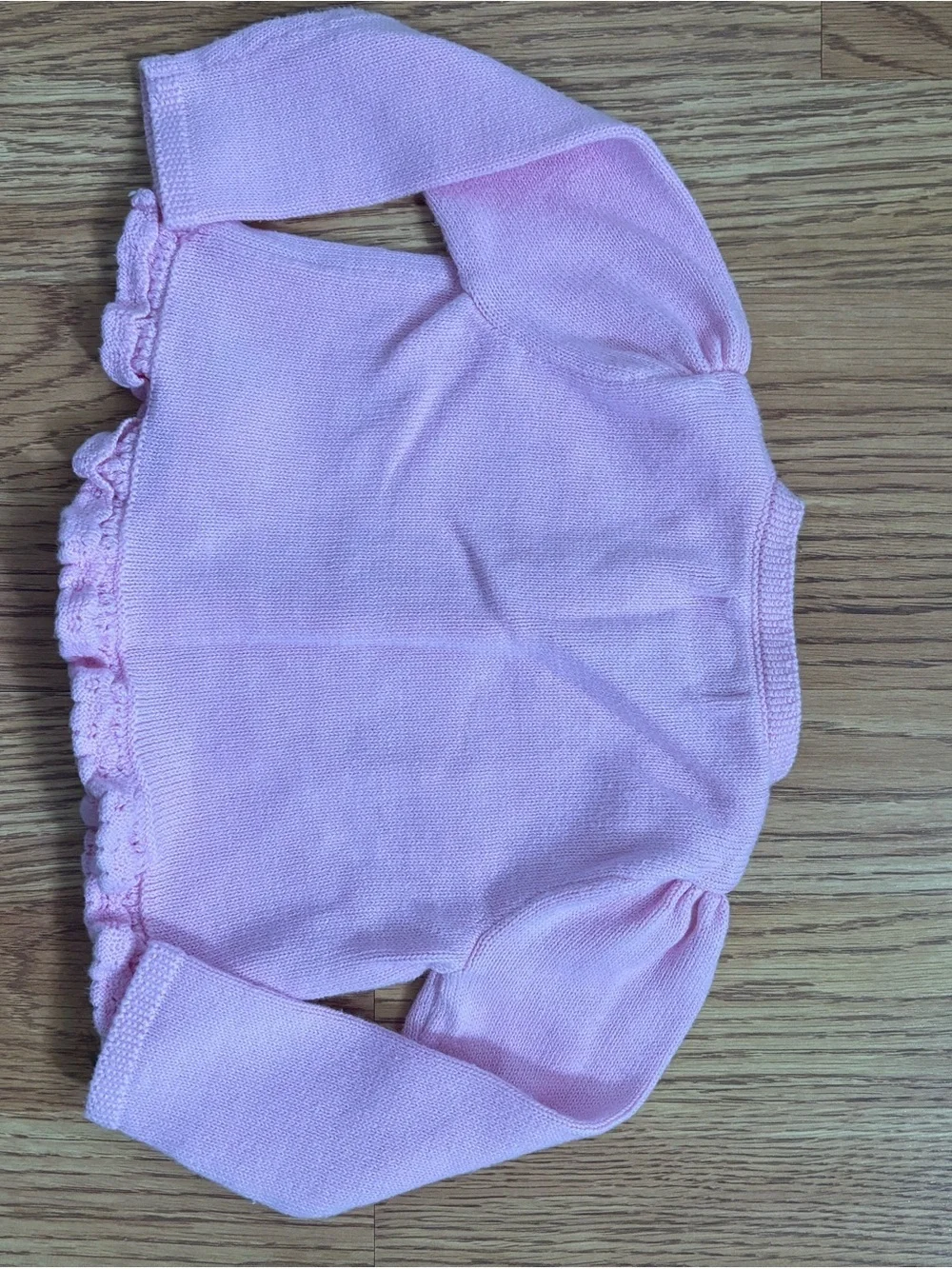Ralph Lauren Light Pink Knit Cardigan with Ruffle Hem